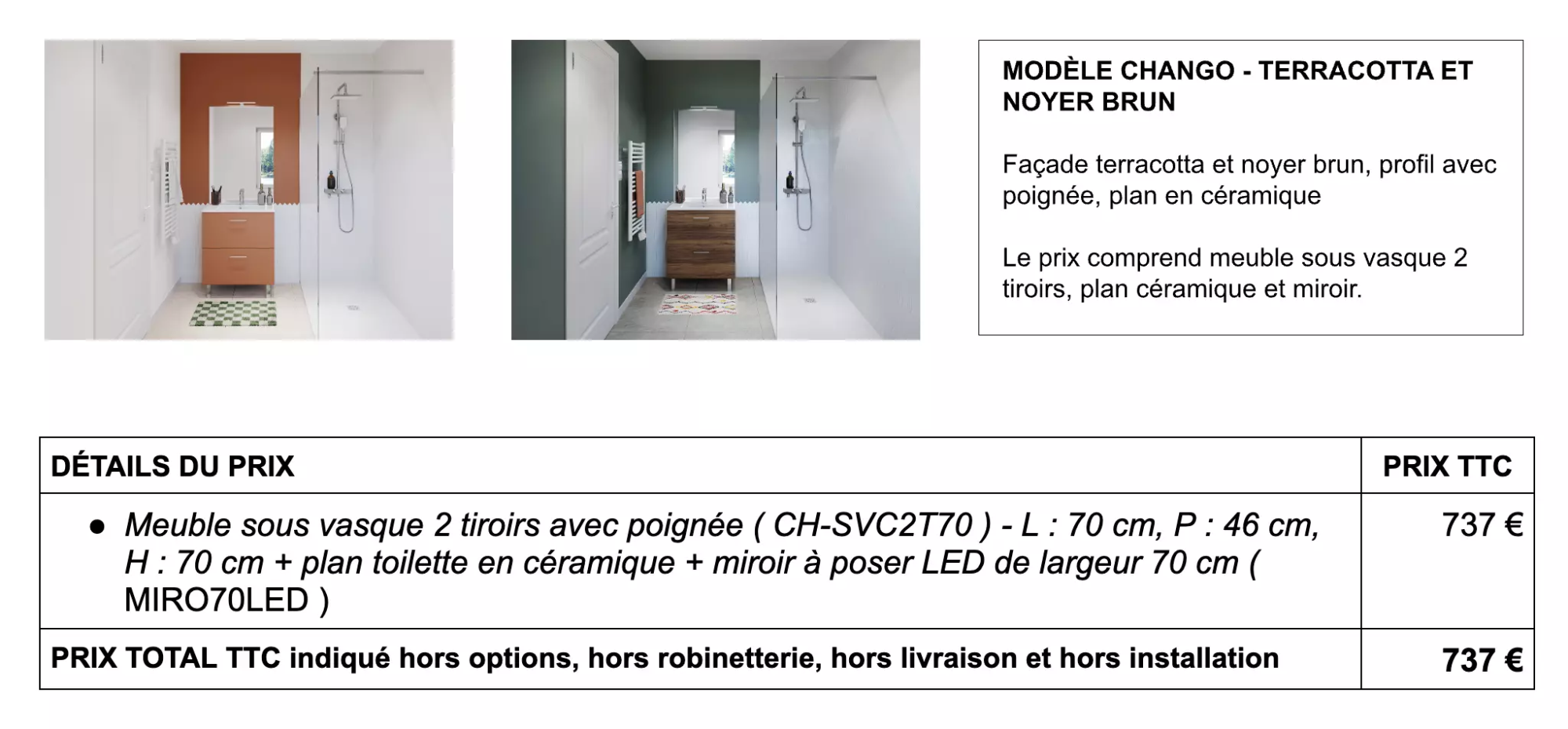 détails prix salle de bain chango