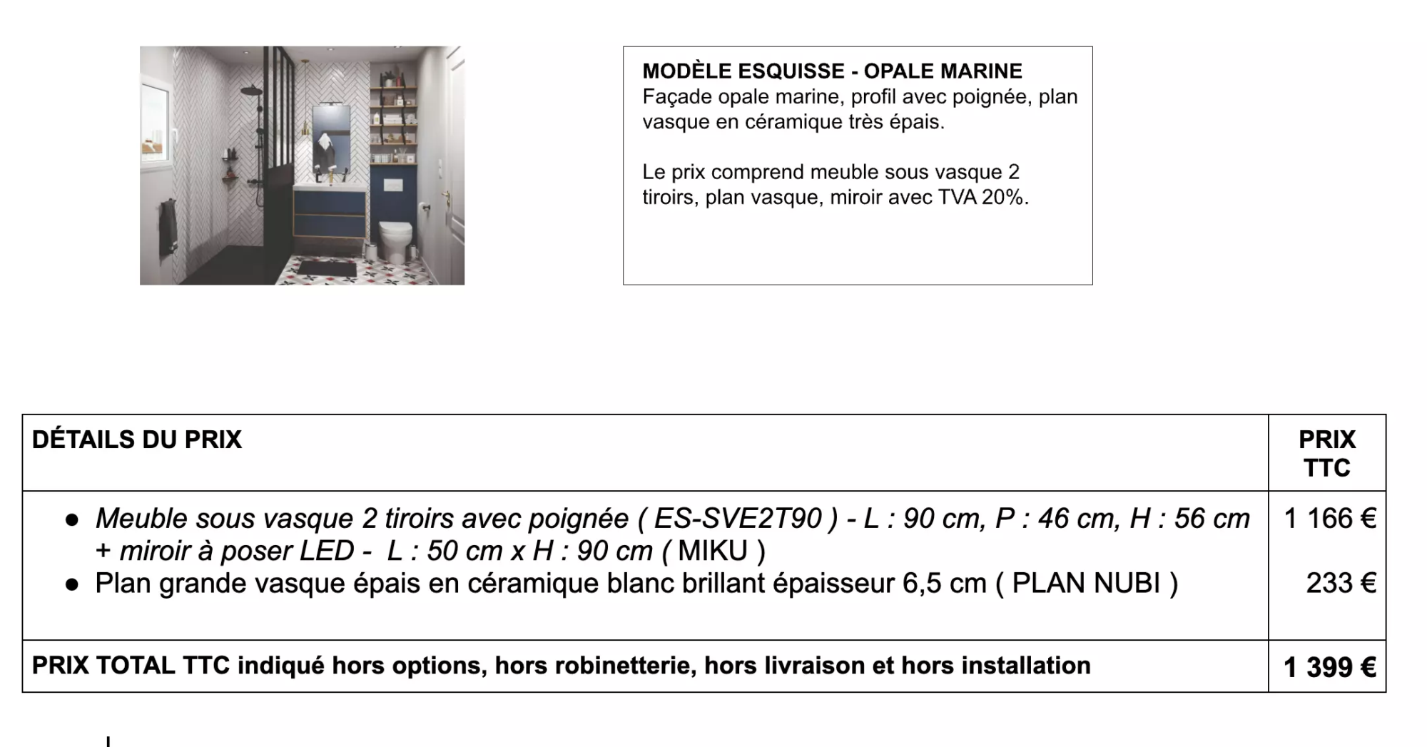détails prix salle de bain modèle esquisse - opale marine